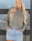 Solid Corded Knit Long Sleeve Top