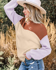 Colorblock Ribbed Knit Long Sleeve Sweater