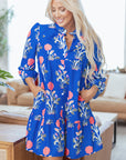 Floral 3/4 Puff Sleeve Ruffle Hem Dress