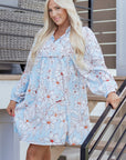 Floral Tie Neck Long Sleeve Mini Dress