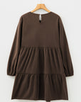 Solid Lantern Sleeve Tiered Mini Dress