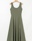 Solid Sleeveless Flared Side Slit Midi Dress