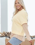 Solid Faux Layered Patchwork Crewneck Sweatshirt