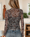 Black Ditsy Floral Mesh Thumbhole Sleeve Slim Fit Top