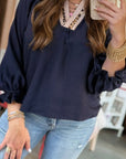 Plus Size Leopard Contrast Collar Long Sleeve Blouse