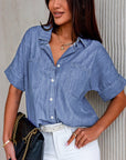Denim Turn-Down Collar Short Sleeve Shirt