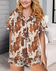 Baha Ranch Cow Hide Print Western Cowgirl Satin Pajama Set
