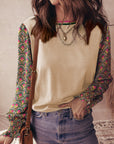 Floral Patchwork Puff Sleeve Sweater