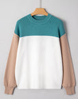 Colorblock Ribbed Knit Long Sleeve Sweater