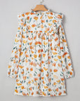 Floral Tied V-Neck Long Sleeve Mini Dress