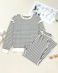 Stripe Ruffle Drop Shoulder Top and Pants Set