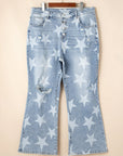 Plus Size Star Buttoned Slit Knee Distressed Jeans