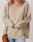 Solid Raw Edge Raglan Sleeve Side Slit Sweatshirt