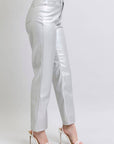 Tummy Control Metallic Silver Faux Leather Straight