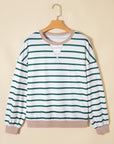 Stripe Patchwork Drop Shoulder Round Neck Sweatshirt
