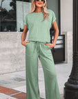 Solid Short Sleeve Tee and Drawstring Pants Set