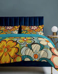 Groovy Floral Hippie Reversible 3-Piece Bedding Set (1 Duvet Cover + 2 Pillow Shams) – 102"×90"