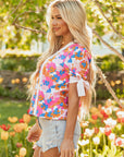 Aleia Floral Knotted Short Sleeve Blouse