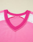 Plus Size Lace Patchwork Long Sleeve V-Neck Top