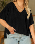 Plus Size Rhombus Pointelle Knit V-Neck Top