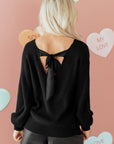 Ribbon Knot Backless Drop Shoulder Ribbed Sweater