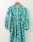 Abstract Puff Sleeve V-Neck High Waist Romper