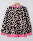 Leopard Colorblock Button Down Oversize Cardigan