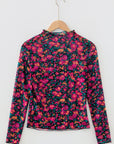 Floral Mesh Long Sleeve Mock Neck Top