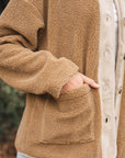 Fleece Corduroy Patchwork Button Up Jacket