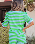 Stripe Puff Sleeve T-Shirt & Drawstring Shorts Set