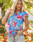 Vada Floral Pompom Trim Flutter Sleeve Blouse