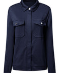 Solid Flap Pocket Shirt Collar Zip Up Jacket