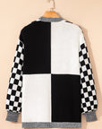 Plus Size Checker Drop Shoulder Open Front Cardigan