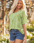 Floral Ruffle Sleeve V-Neck Blouse