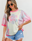 Floral Colorblock Patchwork Short Sleeve Top