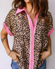 Leopard Contrast Trim Short Sleeve Shirt