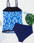 Abstract Frilled Trim Spaghetti Straps Tankini Set