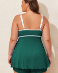 Plus Size Ribbed Contrast Trim Tankini Swimsuit Set