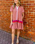Floral Geometric Colorblock Ruffle Hem Dress