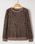 Leopard Ribbed Trim Long Sleeve Top