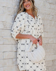Amber Textured Puff Half Sleeve Loose Mini Dress