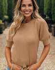 Solid Knit Short Puff Sleeve Sweater