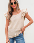 Textured Bow Back Frilled Butterfly Sleeve Blouse