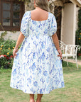 Plus Size Floral Sweetheart Neck Midi Dress