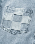 Checker Patchwork Denim Buttoned Jacket