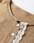 Frilled Lace Contrast Trim Buttoned Cardigan Sweater
