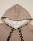 Ribbed Knit Leopard & Lace Drawstring Hoodie