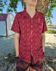 Burgandy Longhorn Men's Western Camp Shirt