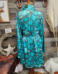 All Turquoise Women's Long Sleeve Belted Satin Feel Dressing Lounge Robe