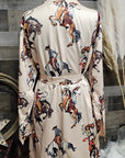 Vintage Cowgirl Women's Long Sleeve Belted Satin Feel Dressing Lounge Robe